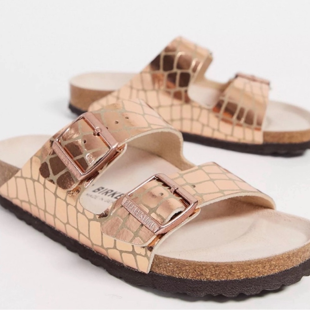 Birkenstock Metallic Arizona Gator Gleam Embossed Sandals